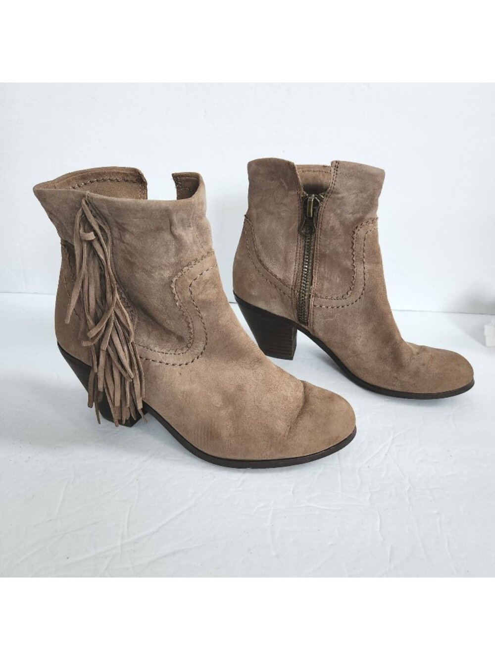 Sam Edelman Louie Leather Ankle Boots Women Sz 7 M Shoes with Fringed Sides